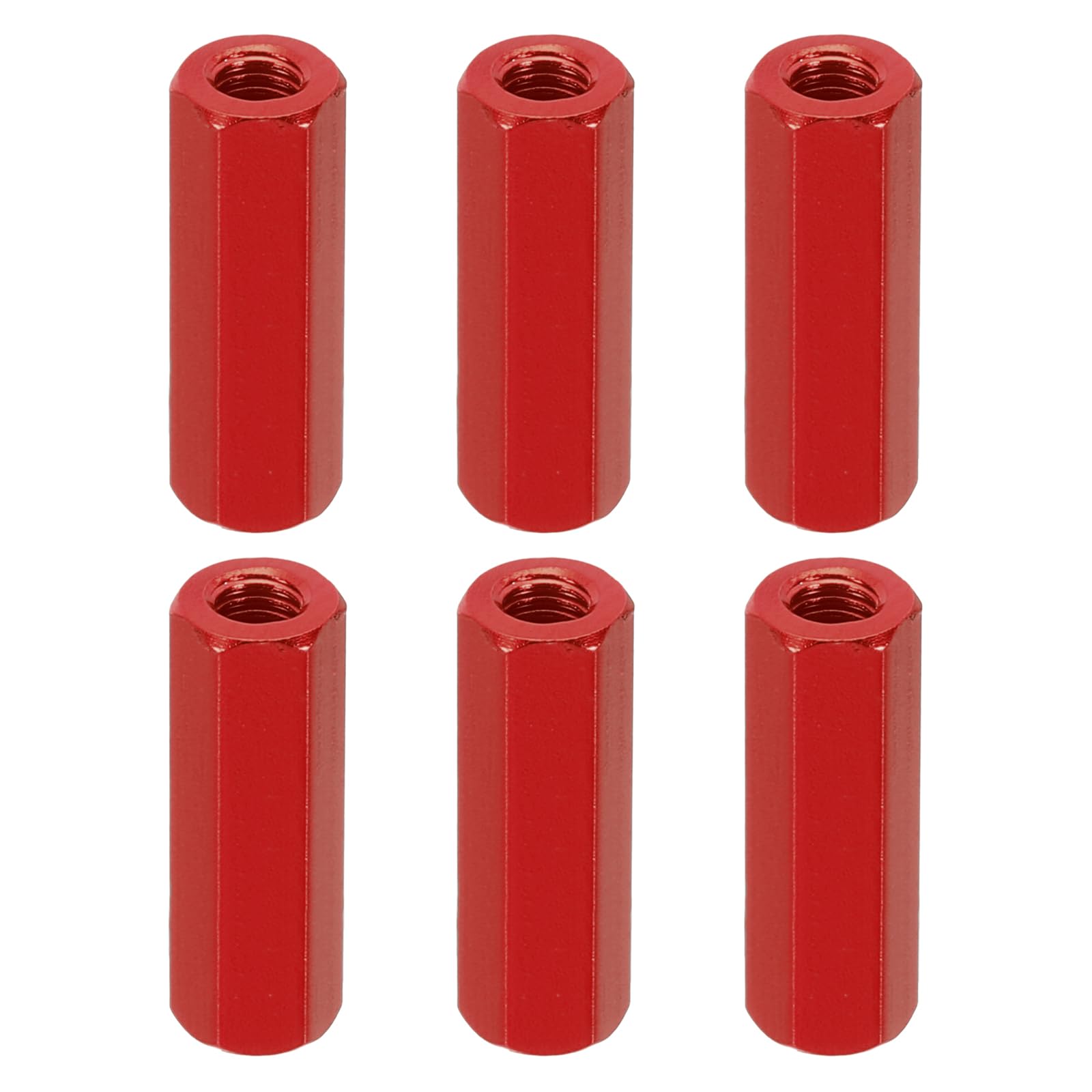 PATIKIL M3 Hex Nuts, 6pcs M3 Threaded Spacers Aluminum 22mm L Female Metal Spacer Screw Standoff for M3 Screw Bolts RC Car Drones Stacks Motherboard, Red