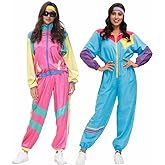 COREWO Womens 80s Tracksuit Retro Hip Hop Windbreaker Women Disco Tracksuit Sets Colorblock One Piece Outfits Set