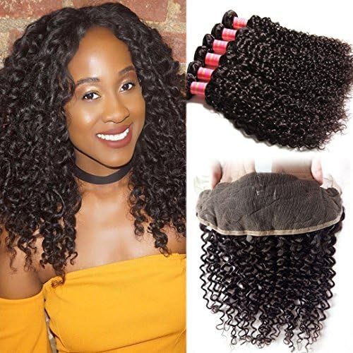 Donmily Hair 7A Grade Brazilian Curly Hair 3 Bundles with 13×4 Inch Frontal Lace Closure Unprocessed Real Remy Virgin Human Hair Weave Natural Color (20 22 24+18 Frontal Closure)