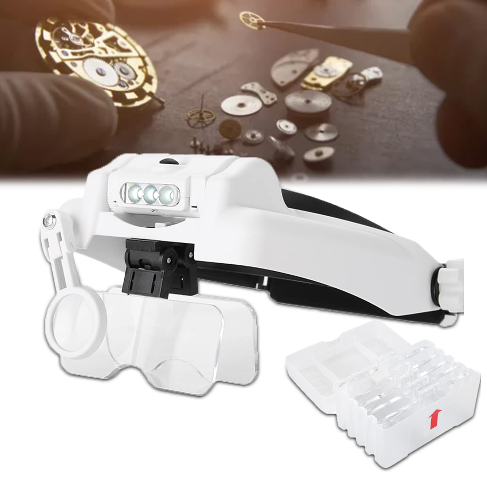 Magnifying Glass with Light, Jewelry Repair Magnifier, Head Magnifier with Led | Usb Charging 3 Led Lights | with 5 Different Magnifications | Illuminated Watch Headband Magnifier for Reading, Jewelry
