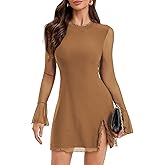 MISMI Women's Bodycon Mock Round Mini Dress Mesh Long Sleeve Club Party Dresses