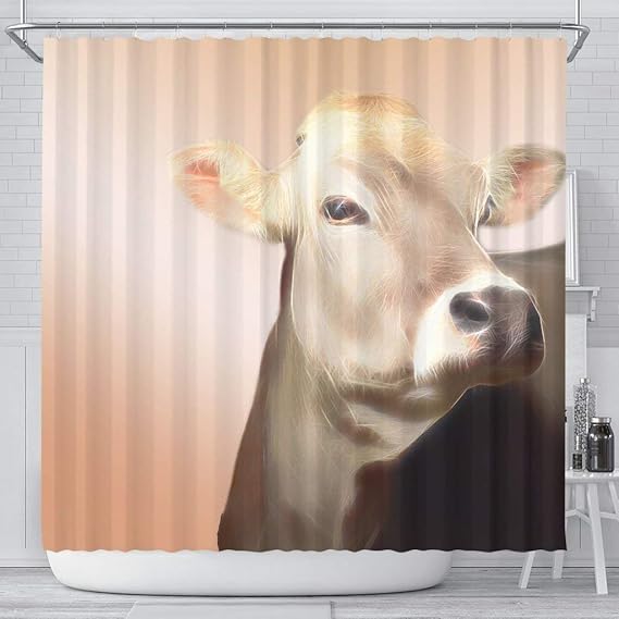Cute Brown Swiss Cattle (Cow) Print Shower Curtain Kitchen