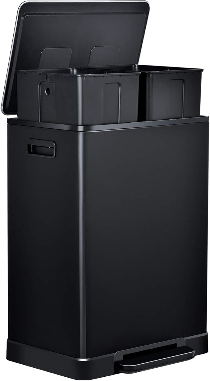 Black Stainless Steel Step Trash Can 16 Gallon Garbage Bin with Soft Close Lid