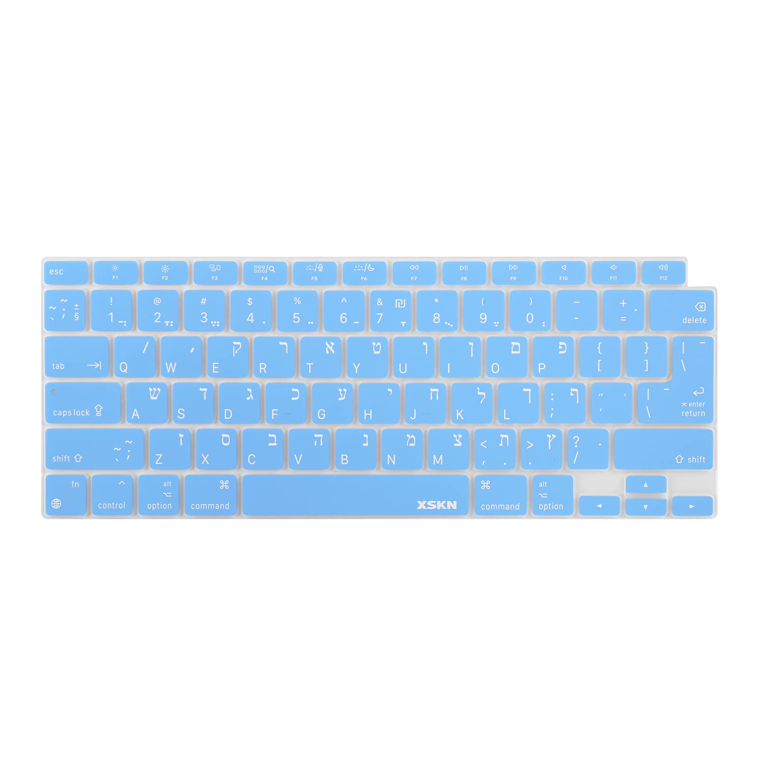 Photo 1 of XSKN Israel Hebrew English Language Silicone Keyboard Cover Skin Compatible with 2020 New MacBook Air 13-inch with Touch ID and M1 Chip A2337 A2179 Laptop Keyboard (EU US Layout, Blue)