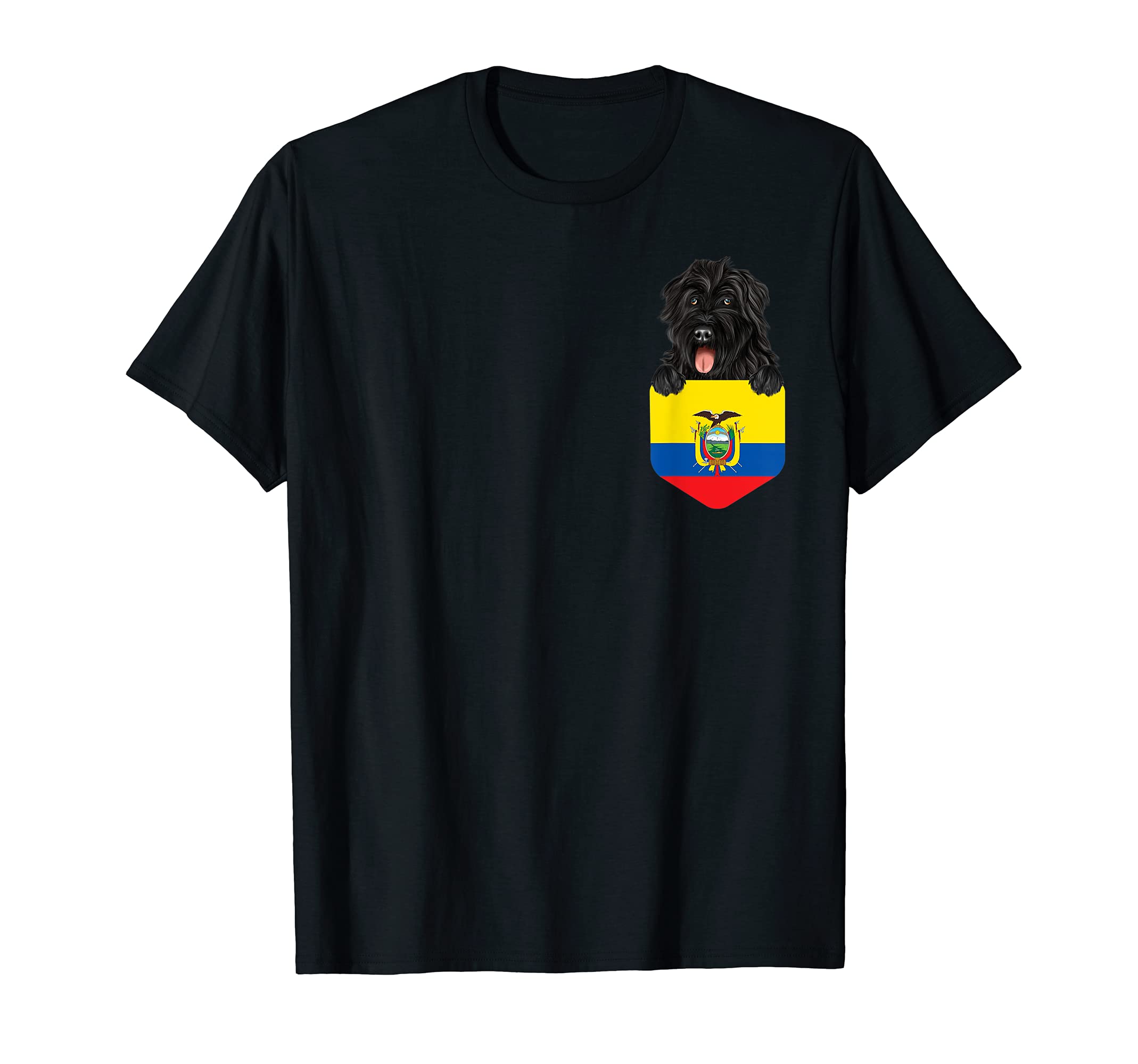 Ecuador Flag Bouvier des Flandres Dog In Pocket T-Shirt