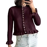 Yimoon Women's Cropped Cardigan Sweater Ruffle Frilly Long Sleeve Button Down Cute Knit Outwear 2026 Trendy