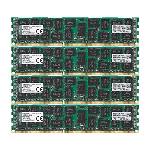 Kingston Technology ValueRAM 64 GB Kit of 4 (4x16 GB Modules) 1333MHz DDR3 PC3-10600 ECC Reg CL9 DIMM DR x4 1.35V (KVR13LR9D4K4/64)