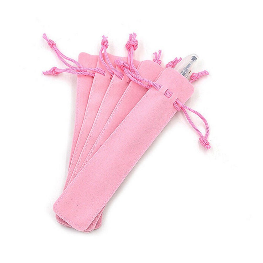 Bestowal Single Velvet Pen Pouch Portable Pen Bag Case Drawstring Pencil Bag Office School Pen Pouch Sleeve Holder (Pink, 50Pcs)