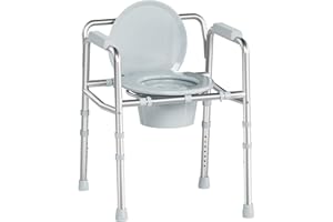 Soundfuse 3 in 1 Bedside Commode Chair, Sturdy Dual-Crossbar Support, 350 Lbs Weight Capacity, Bedside Commode for Seniors with 7.5Qt Bucket, Portable Potty Chair for Adults, Silver