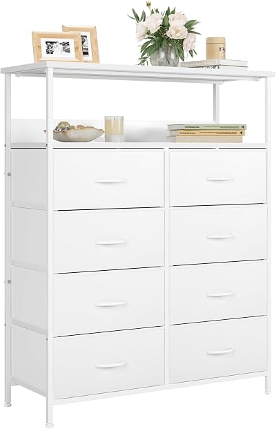 Nicehill 8-Drawer Chest Dresser Tall Storage Unit White 80x30x103.8 cm