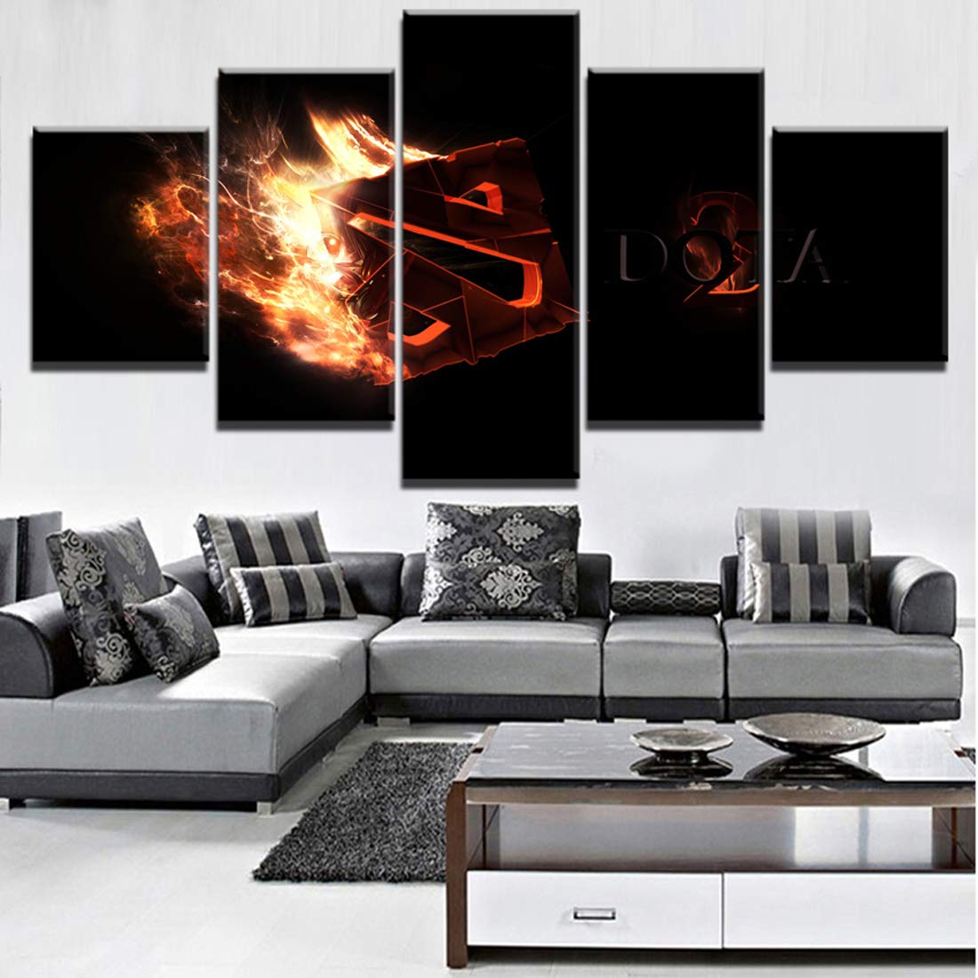 HSART Modern HD Printed Paintings Canvas Home Decorative 5 Panels Dota 2 Fire Logo Game Poster Modul
