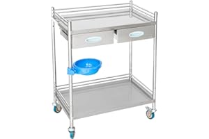 biosp Stainless Steel Medical Cart, Lab Equipment Use, Utility Serving Cart, Metal Rolling Trolley, Craft Cart with 360° Whee