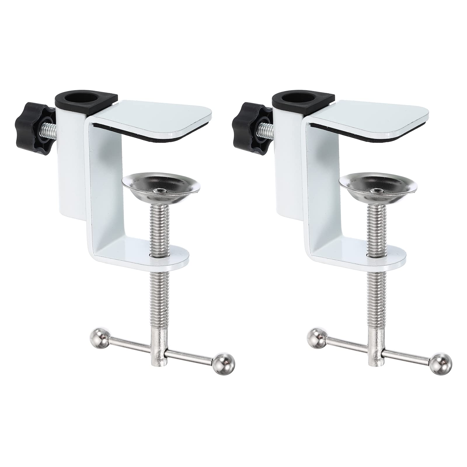 PATIKIL 0.47" Hole Dia. Desk Clamp, 2 Pcs Aluminum Alloy Bracket Universal Adjustable C-Clamp Mount Holder for Microphone Mic Arm Table Lamp Stand, White
