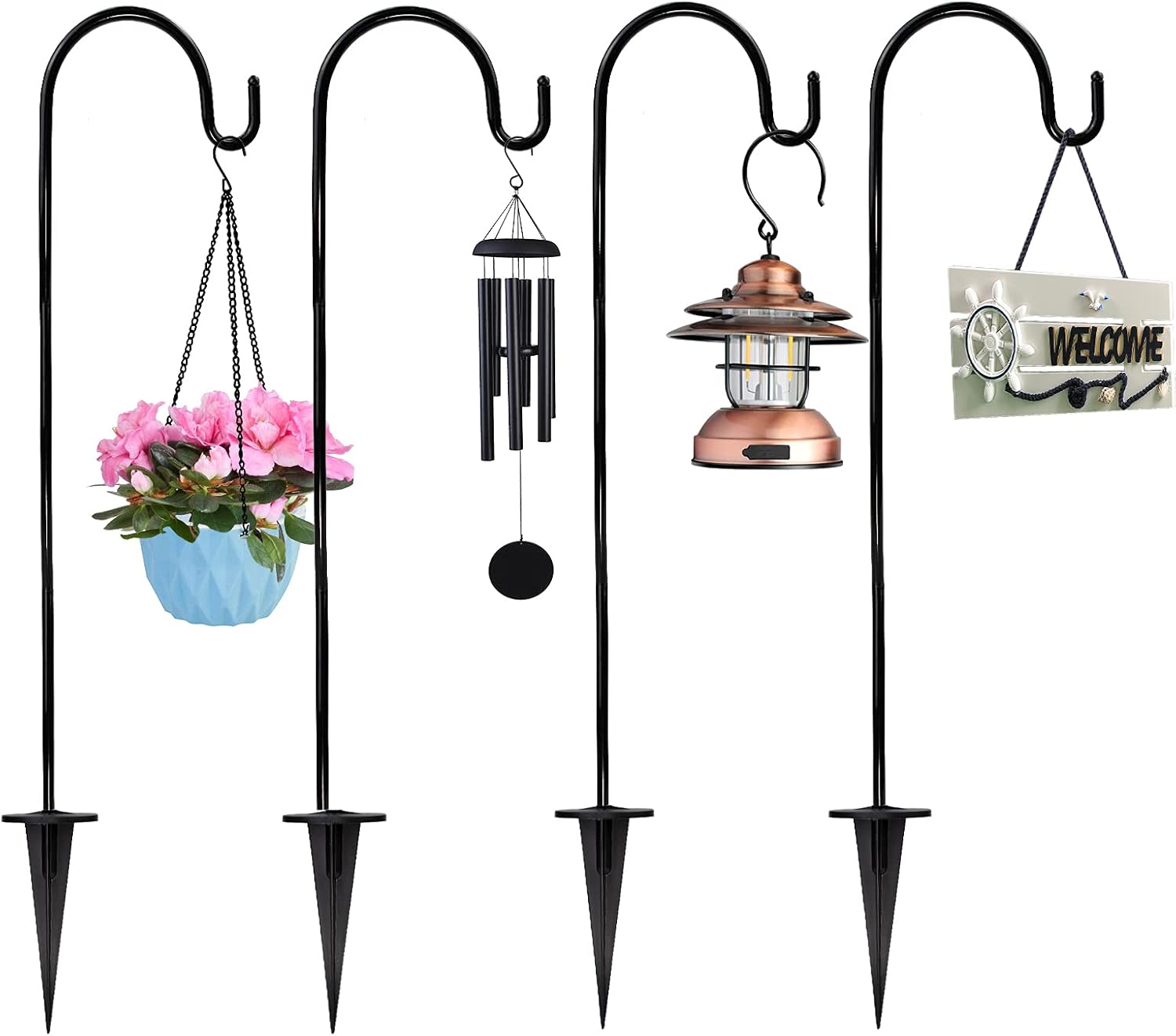 Outdoor Shepherd's Hooks - 4 Pack Adjustable Outdoor Shepherd Hook Stand, SMFANLIN 29 Inch Heavy Duty Garden Hanging Stake, Strong Metal Bird Feeder Pole Hanger for Flower Pots, Lanterns, Garden Plant Wedding Decor