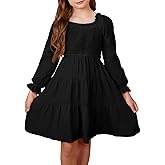 blibean Girls Cotton Long Sleeve Dresses Ruffled Boho Tiered Dress Size 6-15 Years