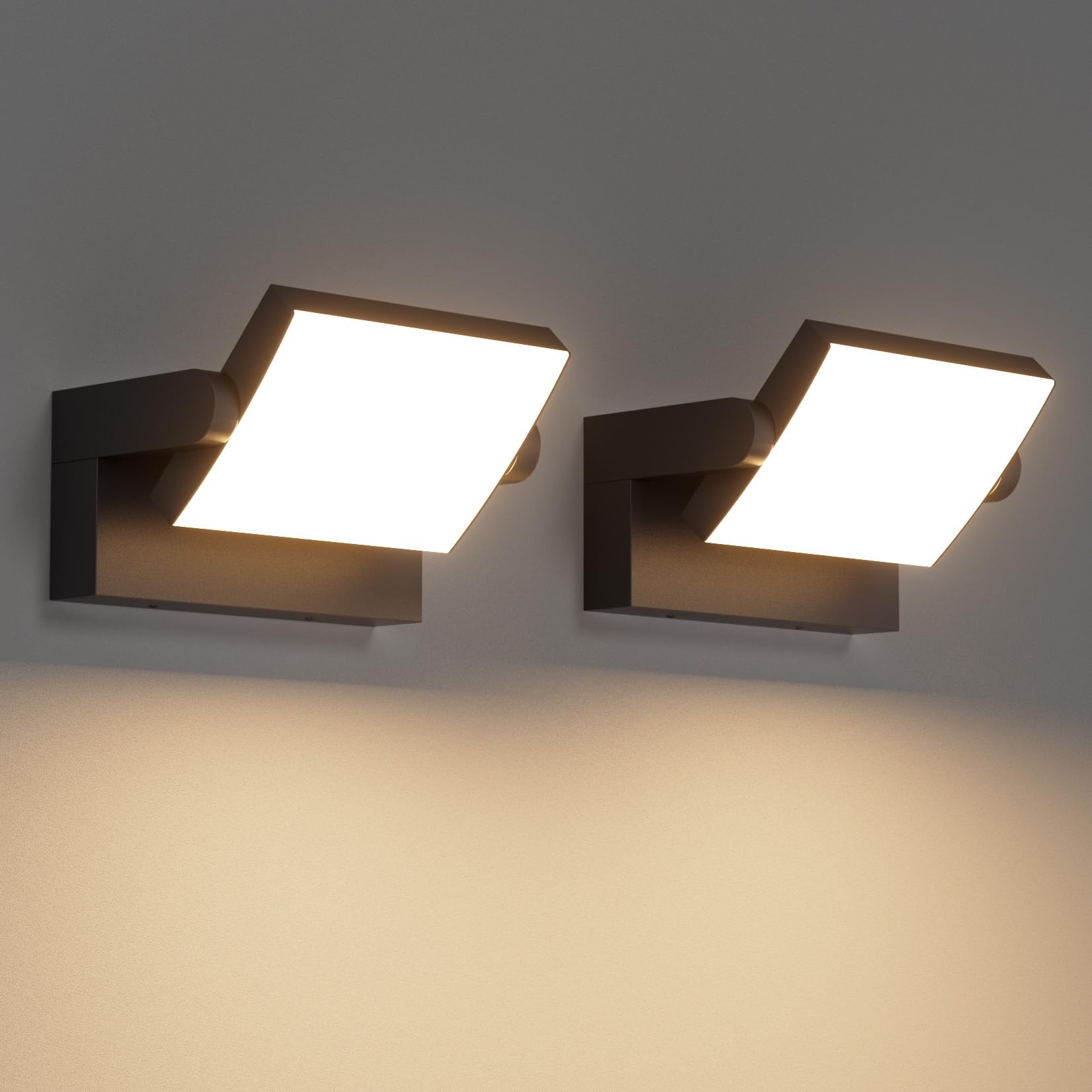 Klighten 2 Pcs 24W Outdoor Wall Light Waterproof IP65, Adjustable Aluminum LED Wall Lamp, Modern Outside Lights Mains Powered for Entrance Corridors Terrace, 1500 Lumen, Black, Warm White 3000K