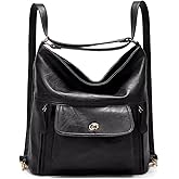 myfriday Vintage Leather Fashion Backpack Purse for Women Large Capacity Convertible Backpack Travel Daily Daypack (Black)