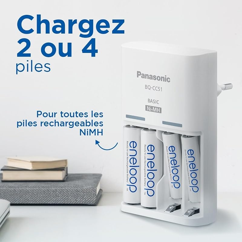 Chargeur eneloop Basic pour 2 ou 4 Piles Ni-MH AA/AAA. Nouvelles Fonctions