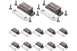 SHRJ 12 Pack Cabinet Magnets Magnetic Door Catch for Kitchen Bathroom Cupboard Wardrobe Closet Closures Cabinet Door Drawer Latch 15 lbs Screws Included (Brown)
