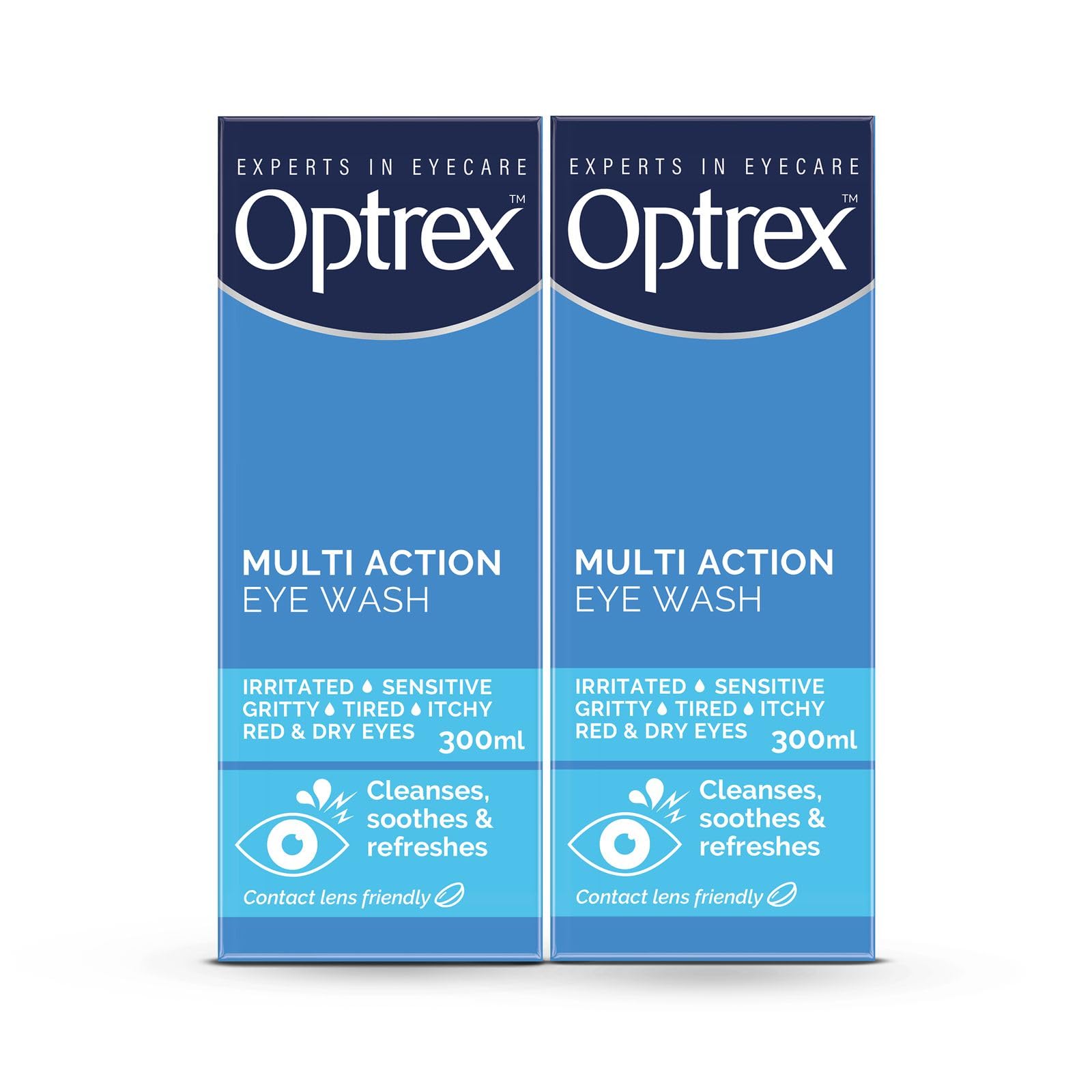 Optrex Multi-Action Eye Wash Solution, Suitable for Tired, Uncomfortable, Irritated Eyes, 300ml Optrex Eye Wash Solution (Pack of 2)