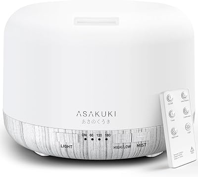 ASAKUKI 500ml Essential Oil Diffuser with Remote Control 5-in-1 Ultrasonic