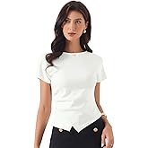 Allegra K Causal T-Shirt for Women's Short Sleeve Irregular Hem Crew Neck Summer Basic Tee Tops