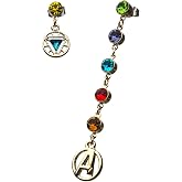 Marvel Avengers Stud Earrings Set | Gold tone studs with faux gem stones, Iron Man Arc Reactor and Avengers logo charms, arrive on a licensed branded backer