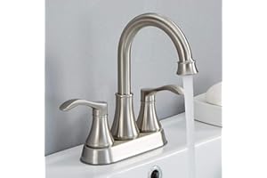 VALISY Lead-Free Commercial 2-Handle Brushed Nickel Bathroom Sink Faucet, 360° Swivel High-Arc Spout 4 Inch Centerset Lavatory Vanity Faucets Set for Bathroom Sink with Drain & Water Hoses, VLS10003BML-1