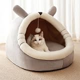 disdain Cat Beds Indoor Grey 2-in-1 Cave with Hanging Teaser Toy view 3