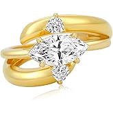 BG&WLing 2 Pieces 18K Gold Plated Crystal Ring Set for Women Stackable Non Tarnish Gold Rings with Cubic Zirconia Dainty Adjustable Open Twist Eternity Band