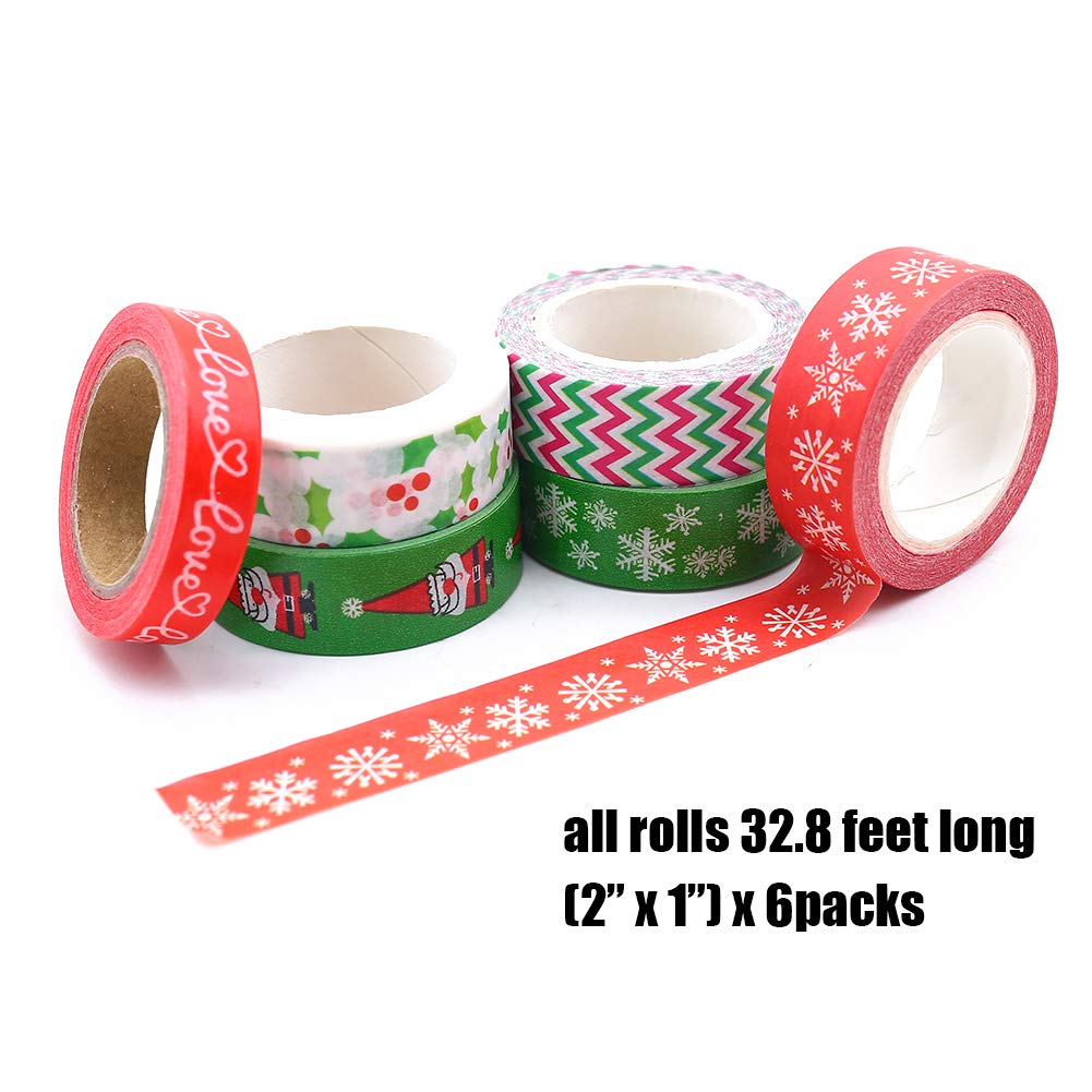 6 Pack Decorative Duct Tape Holiday Christmas Washi Tape Craft Decorative Set Xmas 0.6\