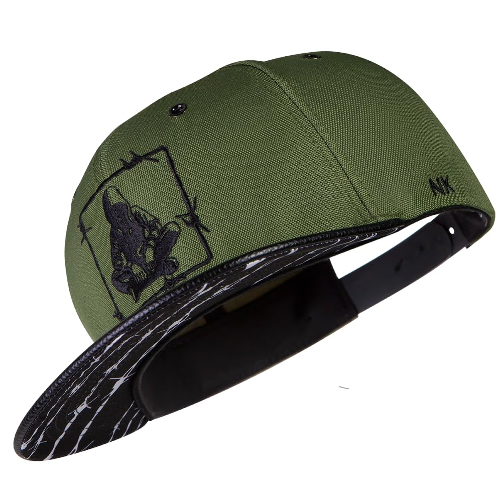 Nebelkind Snapback-Cap Men Women Barbed Wire One Olive-Green, OneSize, Base-Cap, Size Adjustable, Unisex, Trendy, Streetwear Style, Baseball Cap with Straight Peak, Retro