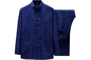 DIWIMIKI Chinese Tang Suit for Men Kung Fu Uniform Shirt and Pants Traditional Clothes Hanfu Tai Chi Clothes