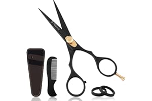 B-FOKUS Versatile Beard and Hair Scissors, 5.5-Inch Black Japanese Steel Beard Scissors for Haircuts and Beard Care, Multi-Use Beard and Hair Cutting Scissors for All Ages come with a Gorgeous Case.