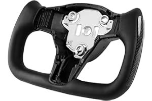 ZIMABLUE Yoke Steering Wheel Personalized Yoke Steering Wheel, Nappa Leather with Side Glossy Carbon Fiber without Front Trim for Tesla Model 3-Y 2017-2023 (Black Leather, with Heating)