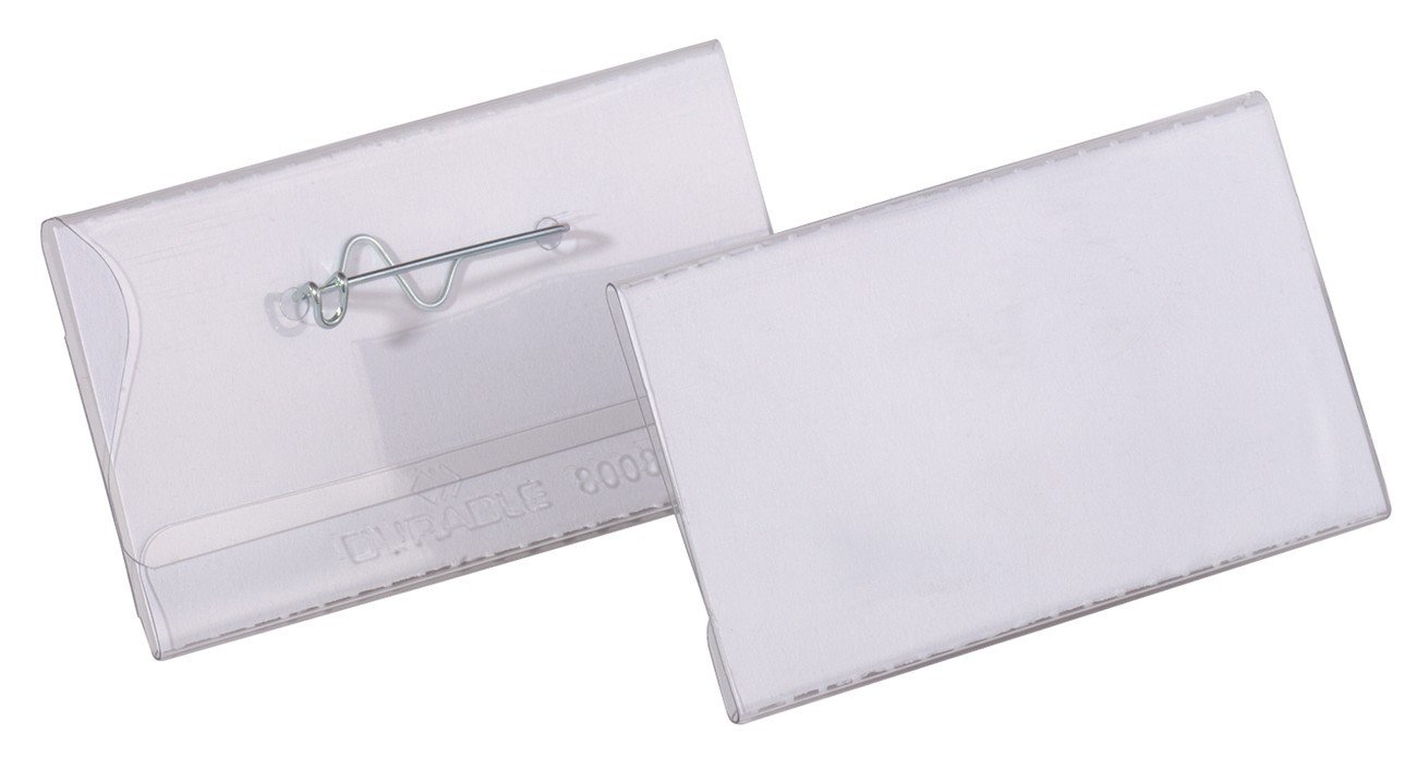 Durable Name Badge 40 x 75 mm with PinTransparent | Pack of 100 Badges | Includes Blank Insert Cards | Ideal for Events and Visitor Management