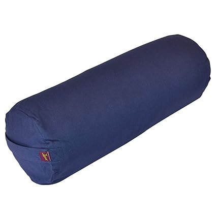 YogavniTM Round Yoga Bolster - Removable Canvas Cover, Natural Cotton Filler (Blue)