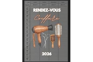 Carnet de rendez-vous coiffeur 2026 : Agenda RDV coiffure 2026, Planificateur de rendez-vous 2026, par incréments de 15 minut