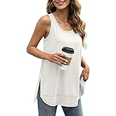 WIHOLL Loose Fit Tank Tops for Women Scoop Neck Summer Side Split Sleeveless Shirts 2026 Fashion