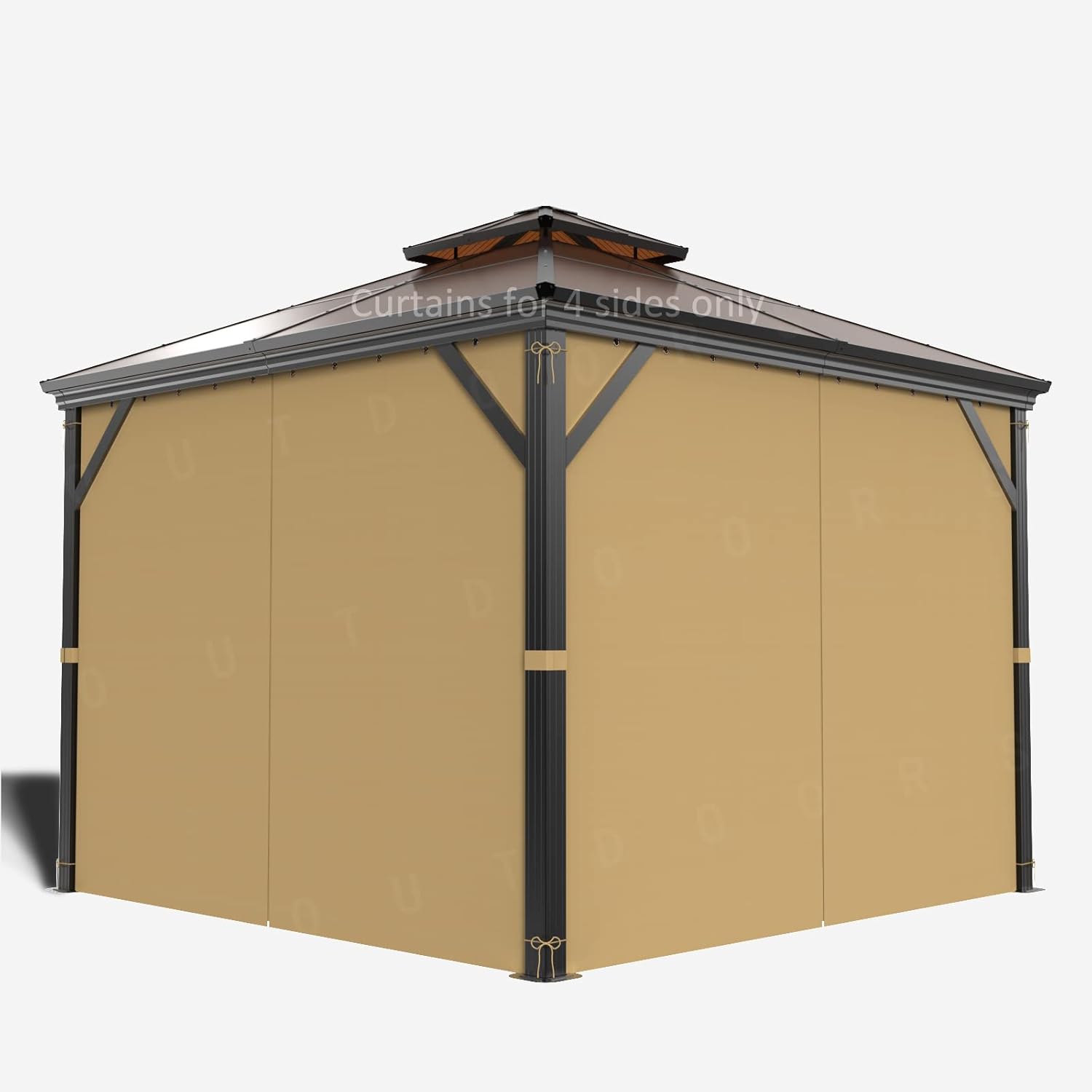 Outdoor Curtains - SunCula Replacement Gazebo Curtains Universal Privacy Shade Curtains 4-Panels sidewall with Zipper Outdoor Curtains (12'x12', Khaki, Only Curtains)