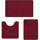 RUN HELIX Burgundy Bathroom Rugs Sets 3 Piece Memory Foam Non Slip Bath Mats for Bathroom Floor and U-Shaped Contour Toilet Rug, Soft Washable Bathroom Mats and Rugs Sets for Toilet Shower Sink