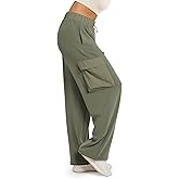 ODODOS Women's Modal Soft Wide Leg Cargo Pants with Pockets Adjustable Shockcord High Waist Loose Jogger Pants