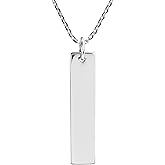 AeraVida 925 Sterling Silver Vertical Bar Engravable Pendant Necklace – Shiny Polished Minimalist Jewelry for Women | Simple Thin Silver Drop Necklace for Daily Wear