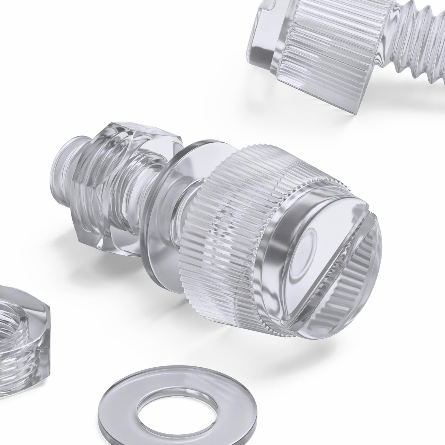 60x Transparent Clear Plastic Acrylic Thumbscrews, Slotted+knurled M3 x 10mm, Nuts, Washers & Bolts