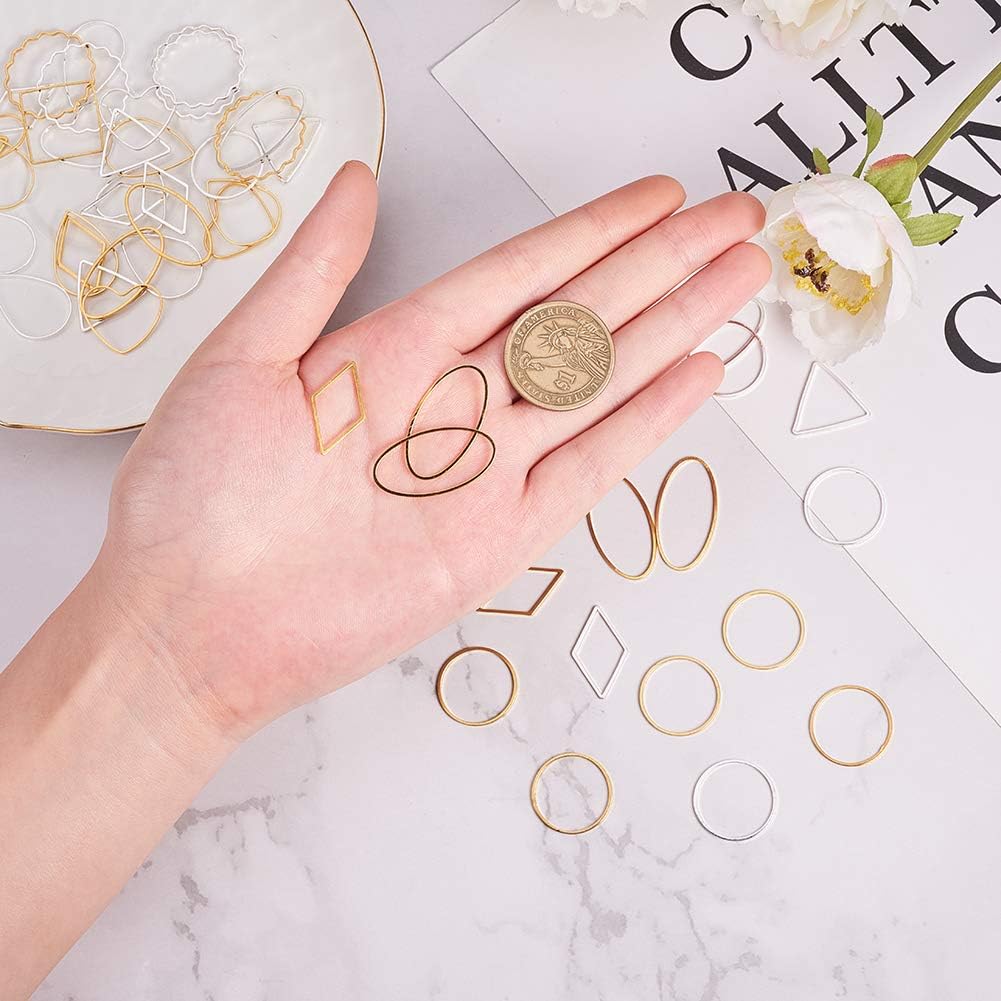 PH PandaHall 160 pcs 8 Shapes Open Bezel Pendants Charm Resin Bezel Pendants Golden and Silver Blank Frame Hollow Pendant for UV Resin Crafts DIY Earring Bracelet Necklace Jewellery - Image 4