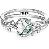 Cujiesp Moss Agate Ring 925 Sterling Silver Moss Agate Jewelry Agate Rings for Women Gift