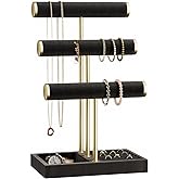 bussdis 3 Tier Bracelet Holder Display - Detachable T Bar Black Velvet Bracelet Holder, Jewelry Holder Organizer for Bracelet, Necklace, Watches, Rings
