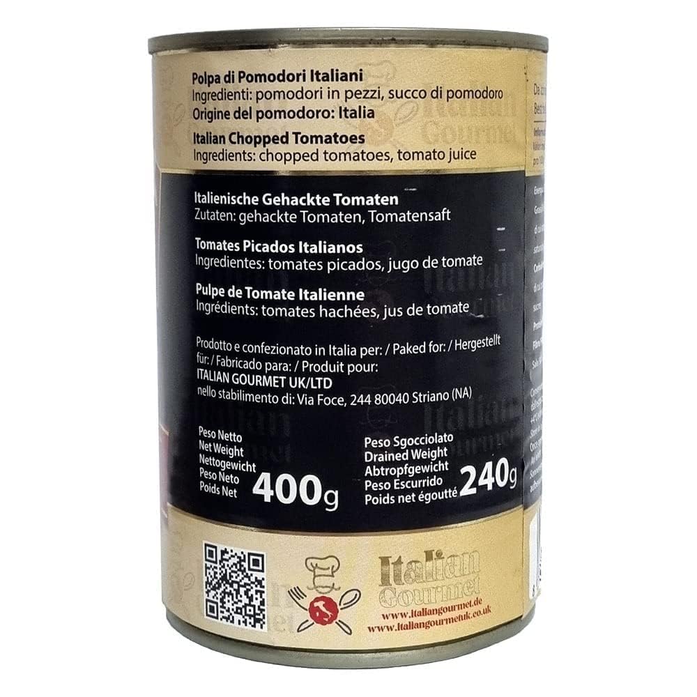 Mutti Polpa – Feinstes Tomatenfruchtfleisch in Stücken – 100% italienische Tomaten aus Parma – aromatisch & vielseitig für Pizza, Pasta, Saucen – schonend 48x dose 400 g + Italian Gourmet polpa 400g 6
