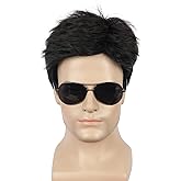 yuehong Adult Short Black Mens Wig Cosplay Party Fashion Wigs Heat Resistant Synthetic Fibers Fluffy Durable Breathable Costume Hair