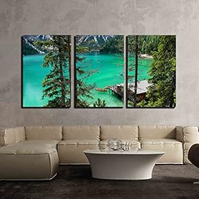 3 Piece Canvas Wall Art - Nature Scenery with a Lake in The Mountain - Modern Home Art Stretched and Framed Ready to Hang - 16"x24"x3 Panels